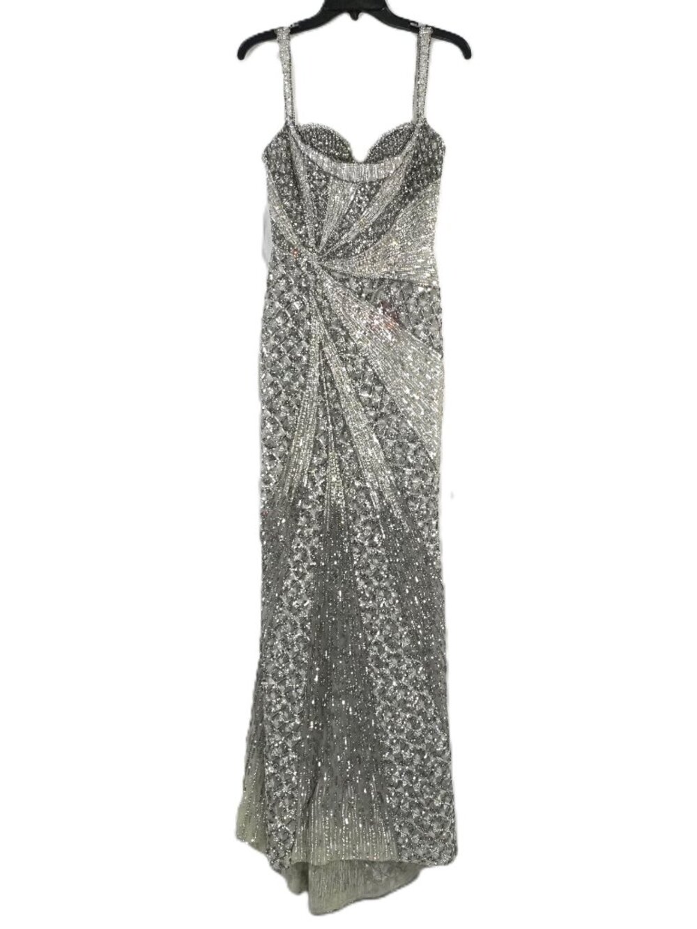 Falguni Shane Peacock Crystal/Sequin Maxi Gown In Silver - Women's Size XS (NWT)